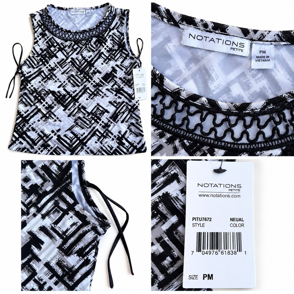 Notations Petite Black & White Sleeveless Printed Top PM